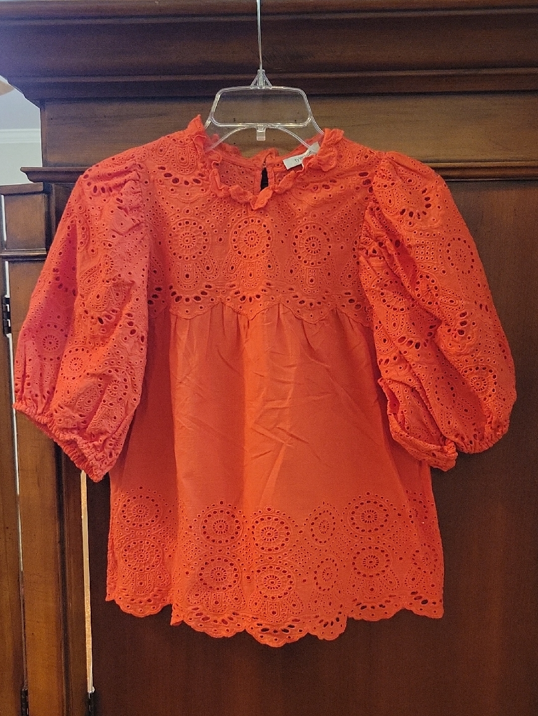 Tyler Boe | Hayley Eyelet Puff Sleeve 100% Cotton Blouse In Orange - Size Xs